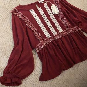 Entro NWT Boho peplum peasant shirt Sz S